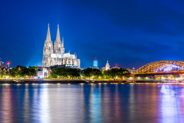 Cologne with Cologne Cathedral, Rhine and Hohenzollern Bridge at night