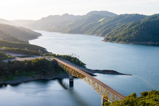 Beautiful afternoon light illuminates Lake Sonoma at sunset.