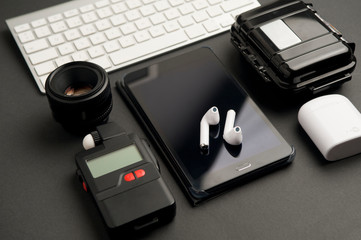 photography equipment set, photometer, with electronic tablet (pda), headphones and partial...