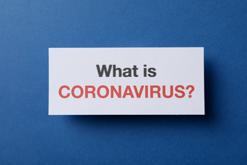 Inscription "What is Coronavirus?" on blue background, space for text, top view. Healthcare and medical concept