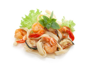 Shrimps with pasta and squash