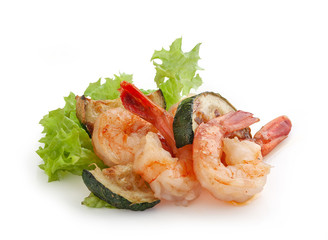 Shrimps with squash and greens