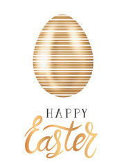 Greeting card with golden egg and lettering - 3D illustration