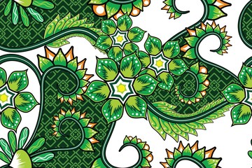 Seamless pattern with floral Illustration, Indonesian batik motif	