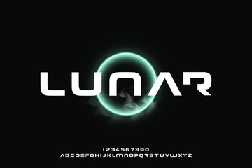 Lunar, an abstract technology science alphabet font. digital space typography vector illustration design