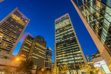 Cityscape Night. Evening illumination in Vancouver, Canada.