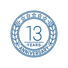 13 years anniversary celebration logo template. Line art vector and illustration.