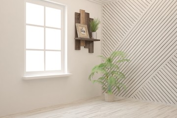 Empty room in white color. Scandinavian interior design. 3D illustration