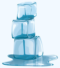A pyramid of three pieces of ice. Three pieces of ice to decorate a drink or bar menu.