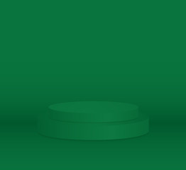 3d green cylinder podium minimal studio background. Abstract 3d geometric shape