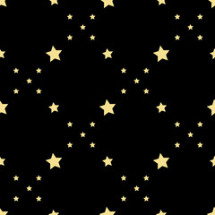 Seamless pattern with yellow stars on black background for plaid, fabric, textile, clothes, cards, post cards, scrapbooking paper, tablecloth and other things. Vector image.