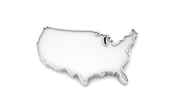 Simple white 3D map of United States of America. 3D Rendering