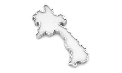 Simple white 3D map of Laos. 3D Rendering