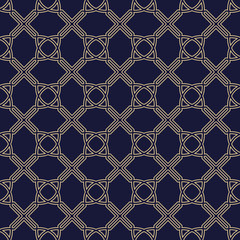 Seamless simple geometric pattern. Vector oriental modern texture in navy blue and gold colors.