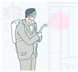 Disinfection and washing of the bus stop in China. 2020 coronavirus in china. 