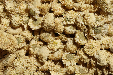 Photography of dried roman chamomile blossom pattern for food background