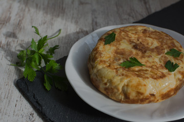Delicious potato omelette. Spanish food, Spain. Spanish gastronomy