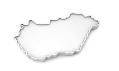 Simple white 3D map of Hungary. 3D Rendering