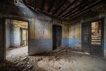 Interior of an abandoned and ruined mansion