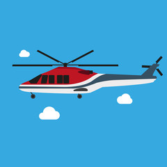 Helicopter icon on a blue background. Simple flat vector illustration