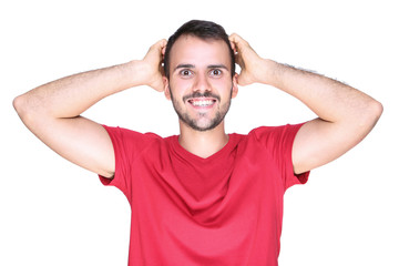 Portrait of young beard man isolated on white background