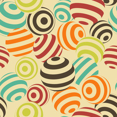 Scattered striped balls. Abstract geometric seamless pattern. Vector.