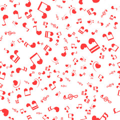 Seamless patter with love music - notes with hearts. Do, re, mi, fa, sol, la, si, clef - sign of music.