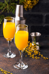 Mimosa cocktail with orange juice
