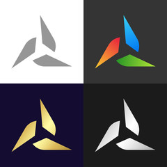 Set of colorful triangles icons and logo, vector illustration