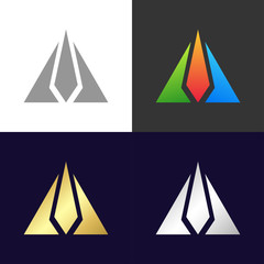 Set of colorful triangles icons and logo, vector illustration