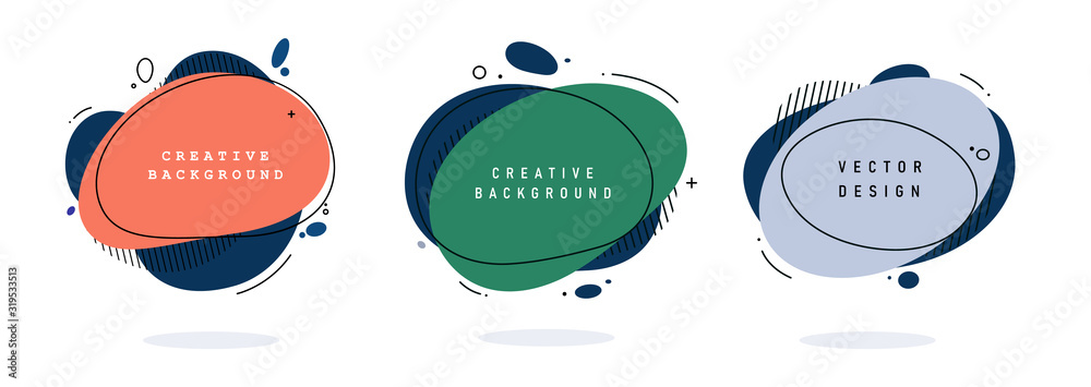 Poster set of modern abstract vector banners. flat geometric shapes of different colors with black outline 