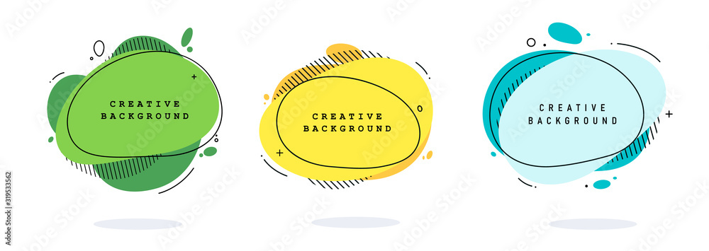 Poster set of modern abstract vector banners. flat geometric shapes of different colors with black outline 