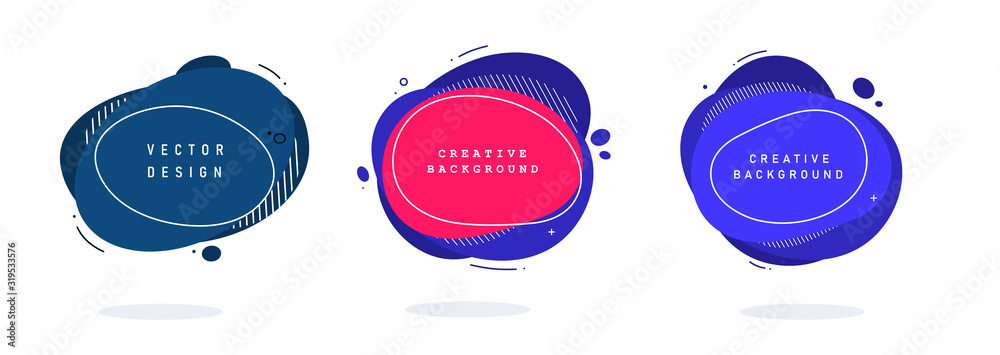 Wall mural set of modern abstract vector banners. flat geometric shapes of different colors with black outline 