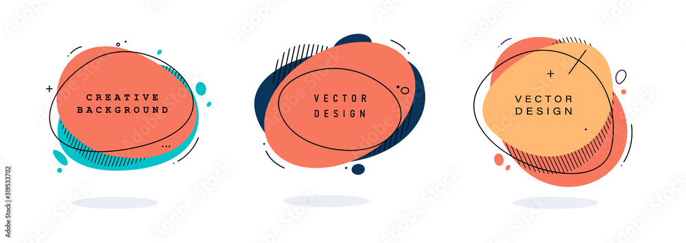 Poster set of modern abstract vector banners. flat geometric shapes of different colors with black outline 