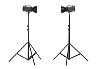 Studio lighting with tripod isolated on white background