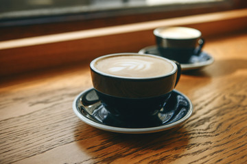 Two cups of aromatic fresh coffee