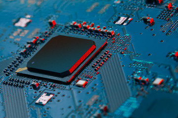 Electronic circuit board close up.