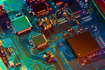 Electronic circuit board close up.