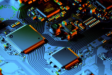 Electronic circuit board close up.