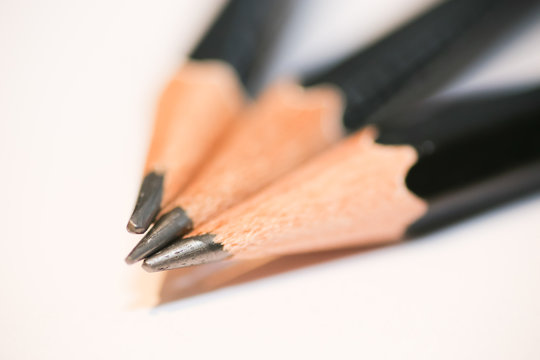 sketching pencils, 3 pencils with focus on tips of pencil