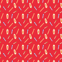 Seamless Pattern with Colorful Pencils and Pens. Back to School Background	