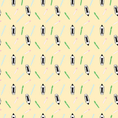 Seamless Pattern with Colorful Pencils and Pens. Back to School Background	