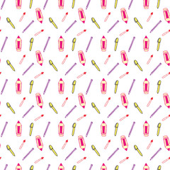 Seamless Pattern with Colorful Pencils and Pens. Back to School Background	
