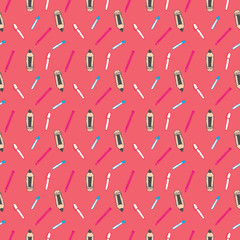 Seamless Pattern with Colorful Pencils and Pens. Back to School Background	