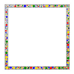 Illustrated square frame with colorful circles of different sizes.