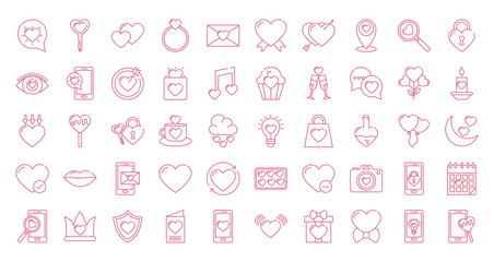 Icon set design of love passion romantic valentines day wedding decoration and marriage theme Vector illustration