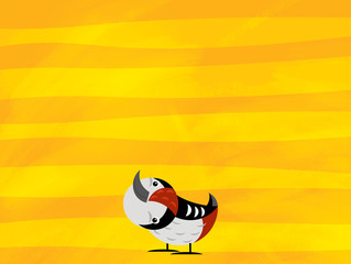 cartoon scene with wild animal bird woodpecker on yellow stripes illustration