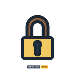 padlock icon in Outline Color style isolated on white background. for your web site design, logo, app, UI. Vector graphics illustration and editable stroke. EPS 10.