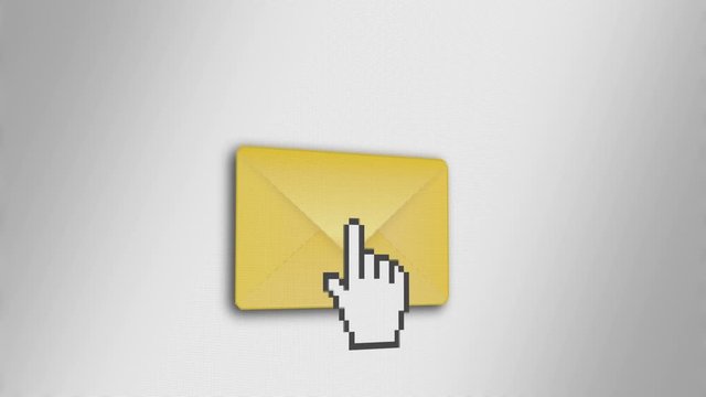 Mouse Cursor Clicking Envelope Open Mail Icon on Monitor Screen.