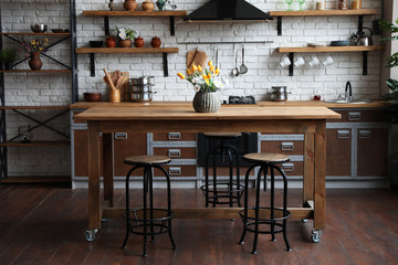 Beautiful kitchen interior with new stylish furniture